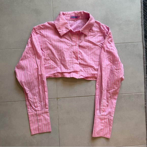 Edikted Pinstripe Cropped Button Up Shirt - Picture 6 of 8